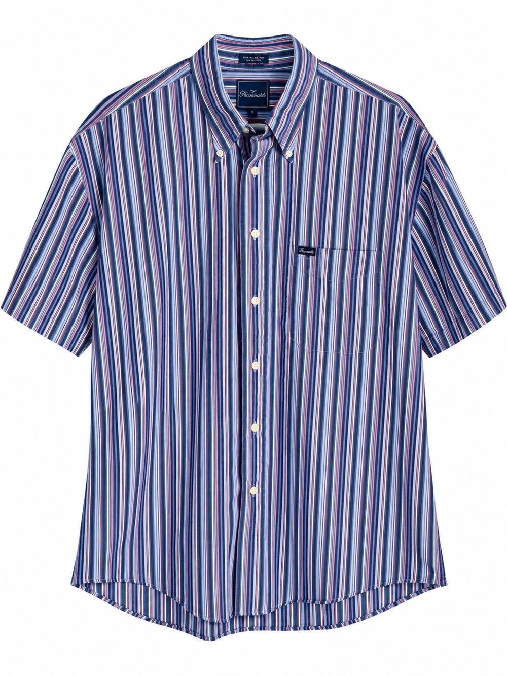 Faconnable Blue, White & red Striped Short-Sleeve Button-Down Shirt size XL